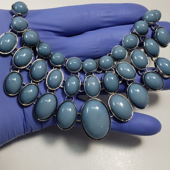 RSVP - Silver-tone Blue Grayish color Stone Statement Necklace, 18+4-in - Women - Picture 5 of 8